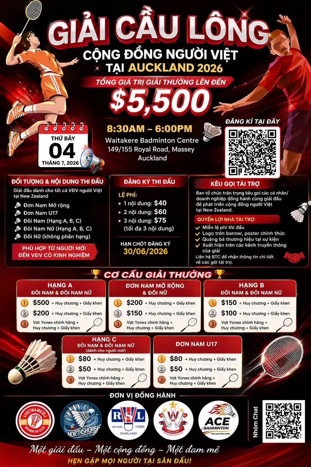 Đăng ký - Giải cầu lông dành cho người Việt tại New Zealand